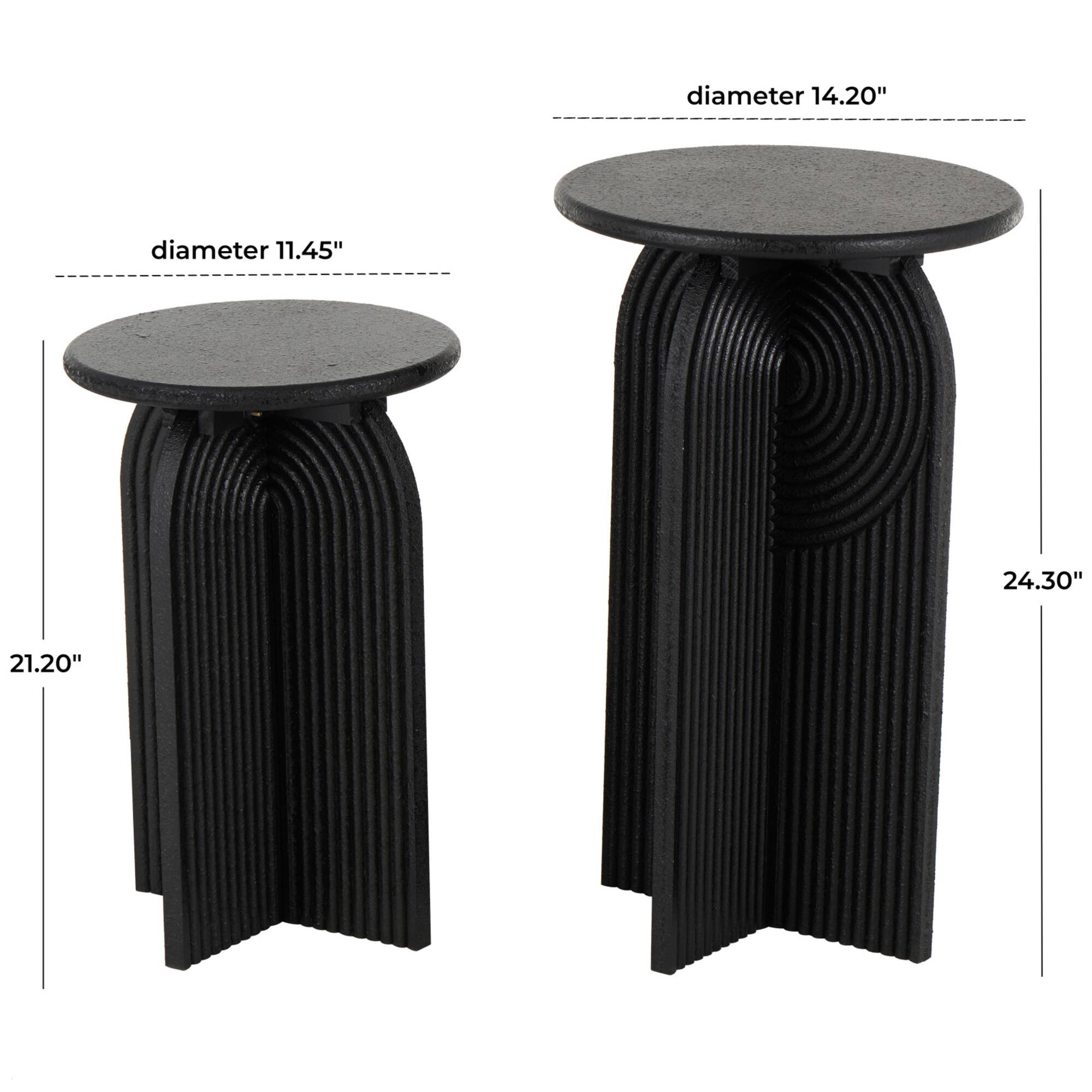 Black Wood Art Deco Carved Arched Pedestal Accent Table Set